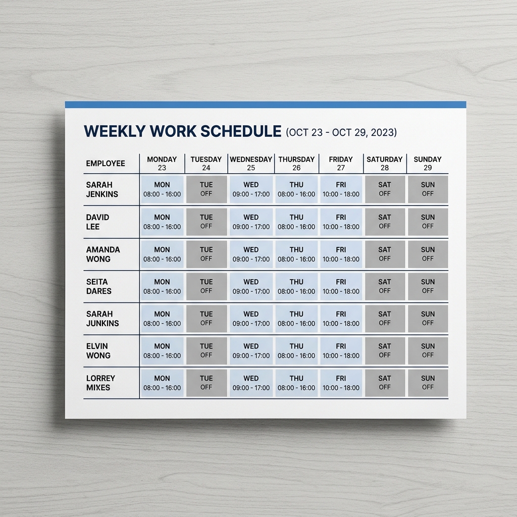 Printable Work Schedules UI